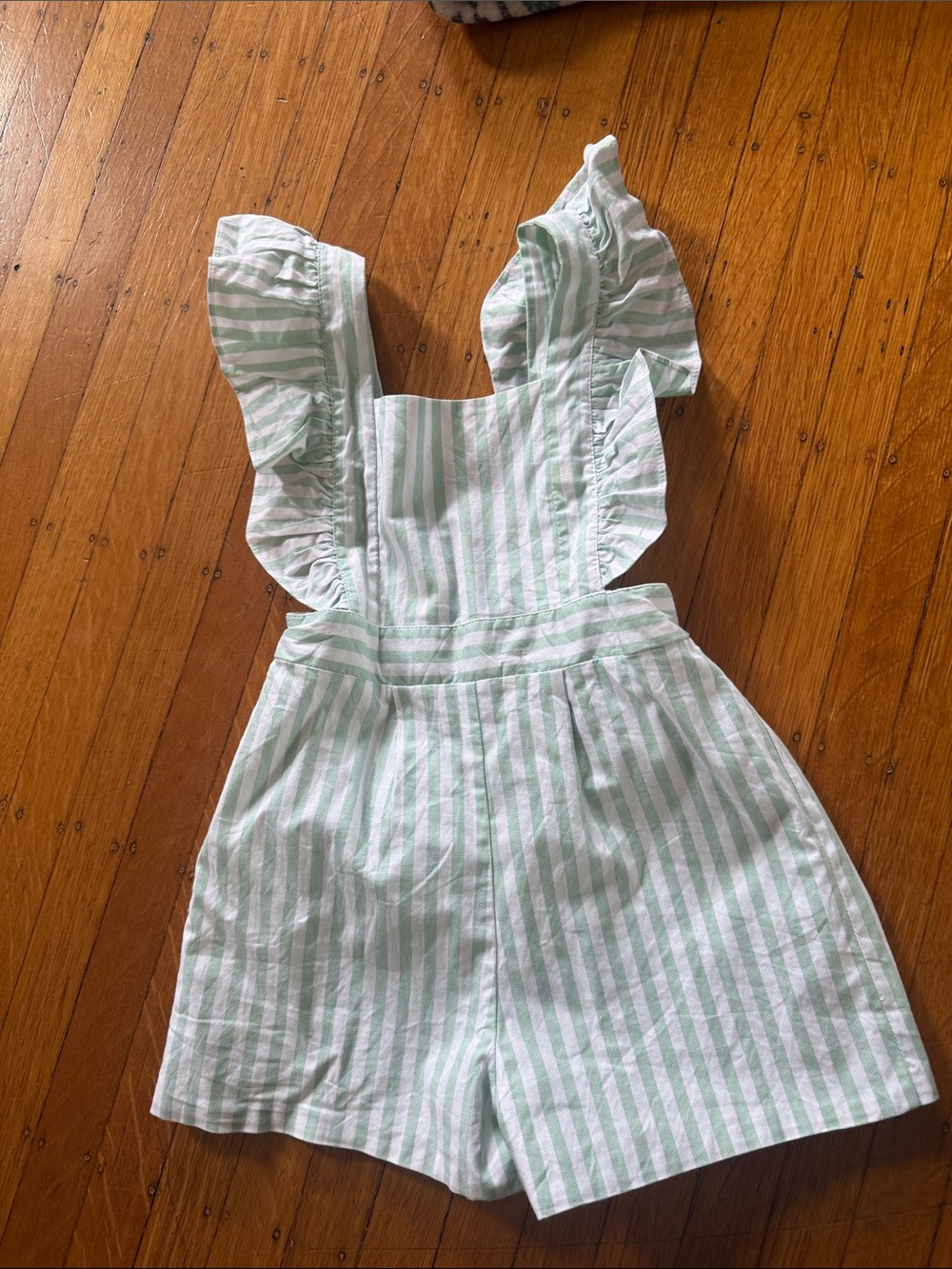 bella bliss Mint Green & White Striped Ruffle Romper